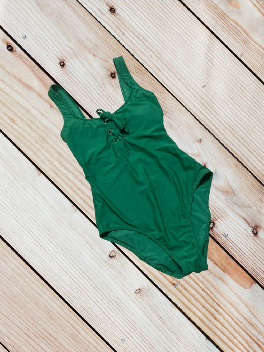Aerie XS green neck lace up swimsuit - Picture 2 of 11
